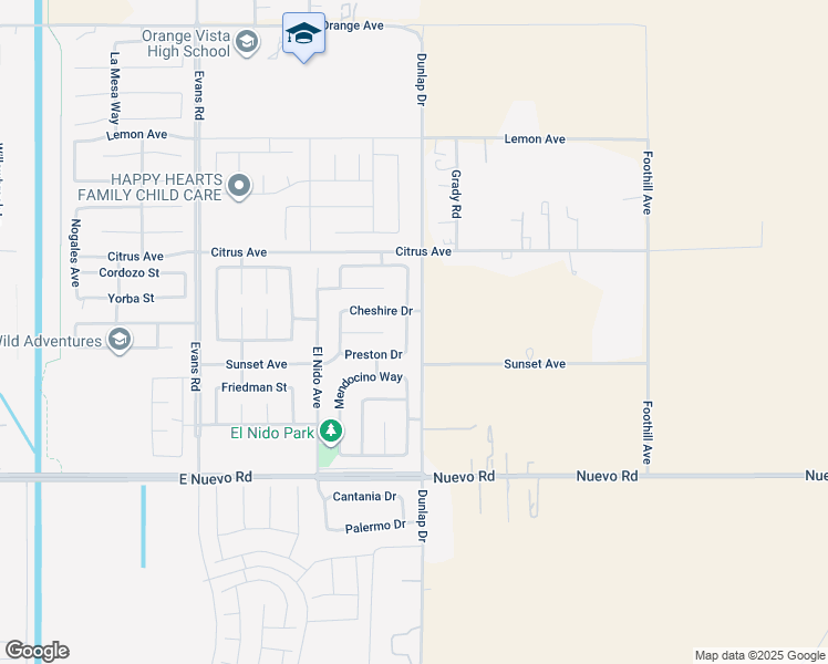 map of restaurants, bars, coffee shops, grocery stores, and more near 1839 Bankstown Way in Perris