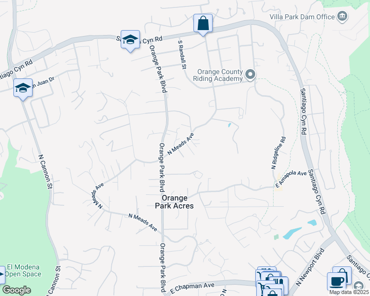 map of restaurants, bars, coffee shops, grocery stores, and more near 10762 North Meads Avenue in Orange
