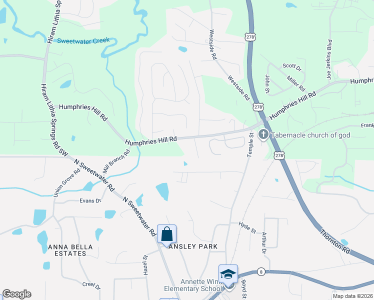 map of restaurants, bars, coffee shops, grocery stores, and more near 6508 Jackie Lane in Austell