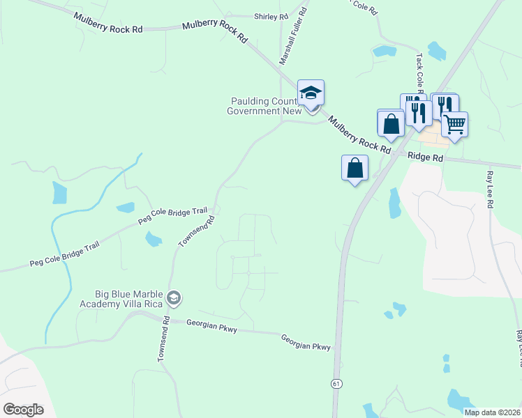 map of restaurants, bars, coffee shops, grocery stores, and more near 659 Townsend Road in Villa Rica