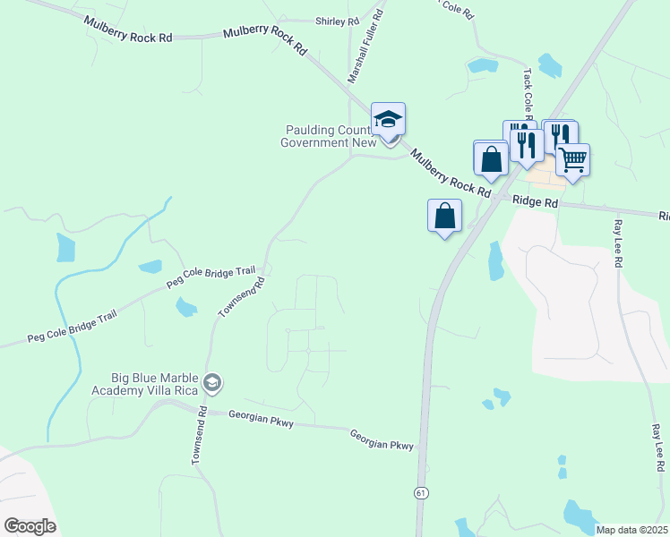 map of restaurants, bars, coffee shops, grocery stores, and more near 659 Townsend Road in Villa Rica