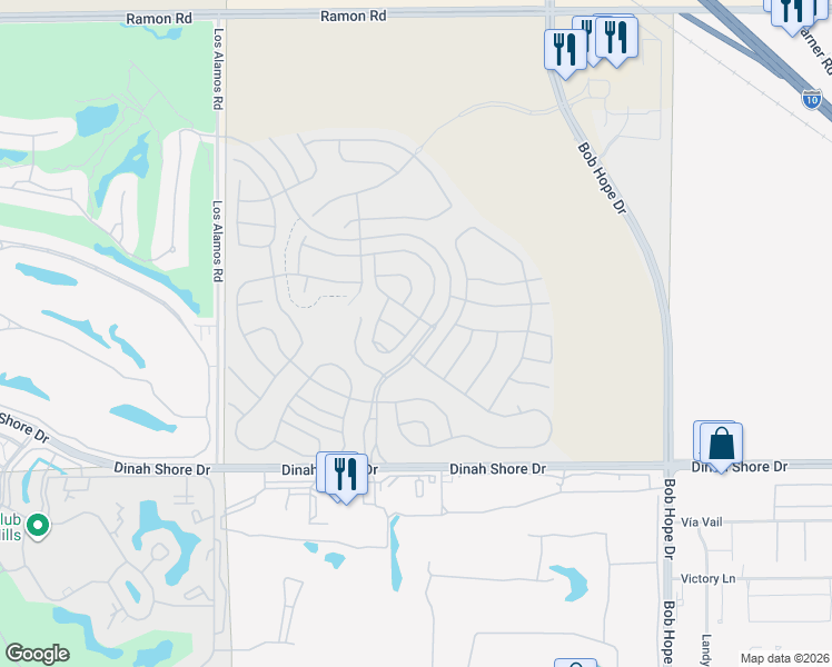 map of restaurants, bars, coffee shops, grocery stores, and more near 100 Claret in Rancho Mirage
