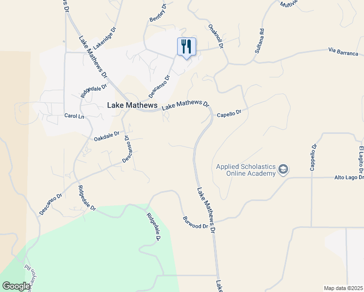map of restaurants, bars, coffee shops, grocery stores, and more near Malta Place in Lake Mathews