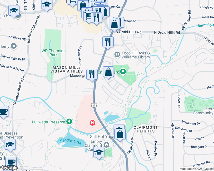 map of restaurants, bars, coffee shops, grocery stores, and more near 1967 Mason Mill Road in Decatur