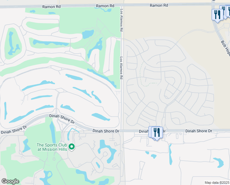 map of restaurants, bars, coffee shops, grocery stores, and more near 33105 Los Alamos Road in Rancho Mirage
