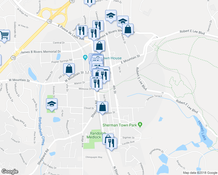 map of restaurants, bars, coffee shops, grocery stores, and more near 951 3rd Street in Stone Mountain