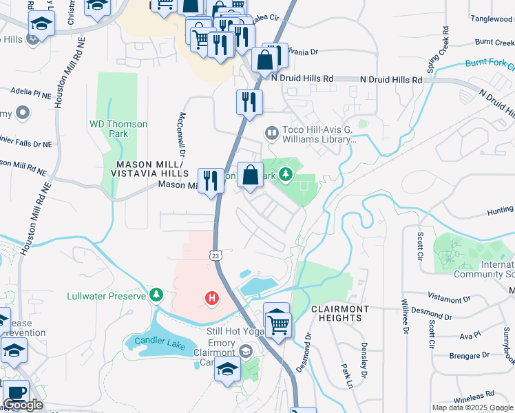 map of restaurants, bars, coffee shops, grocery stores, and more near 1974 Mason Mill Road in Decatur