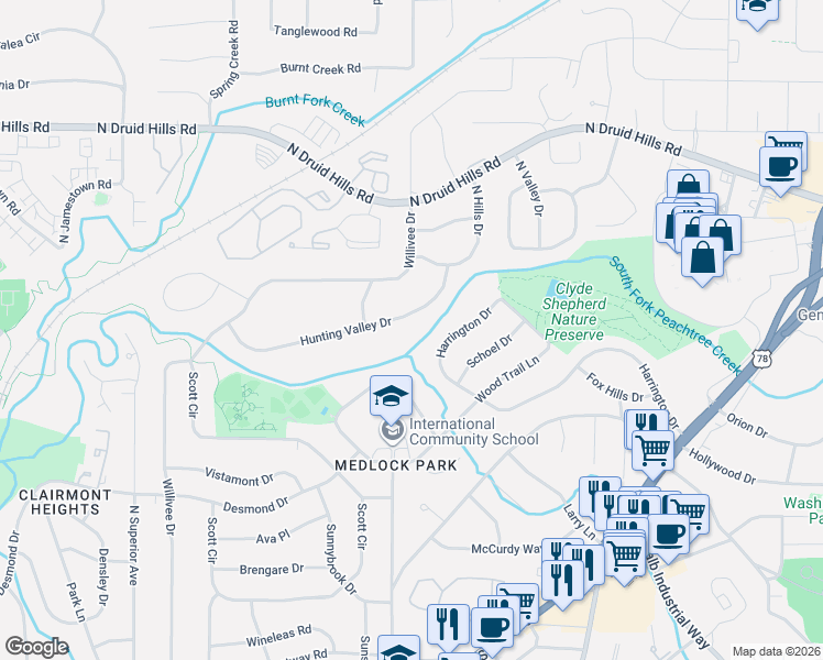 map of restaurants, bars, coffee shops, grocery stores, and more near 948 Gaylemont Circle in Decatur