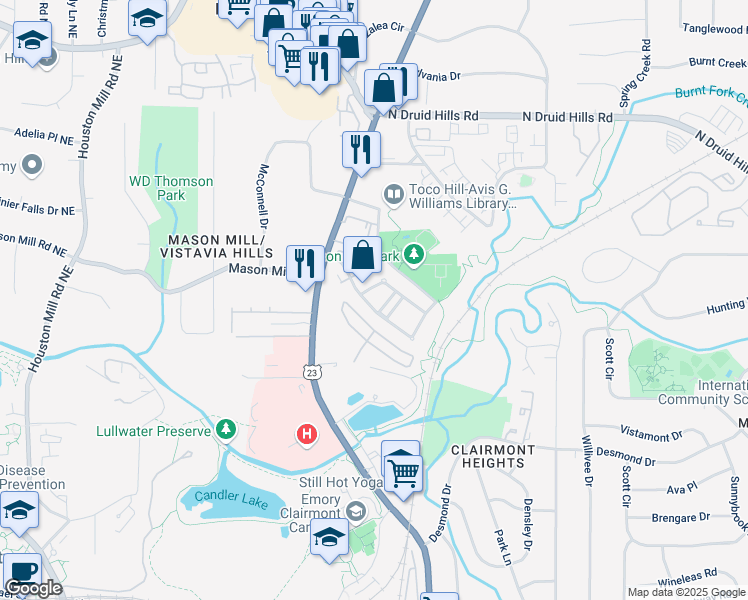 map of restaurants, bars, coffee shops, grocery stores, and more near 1974 Mason Mill Road in Decatur
