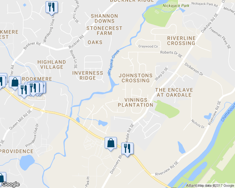 map of restaurants, bars, coffee shops, grocery stores, and more near 5999 Brookside Lane Southeast in Mableton