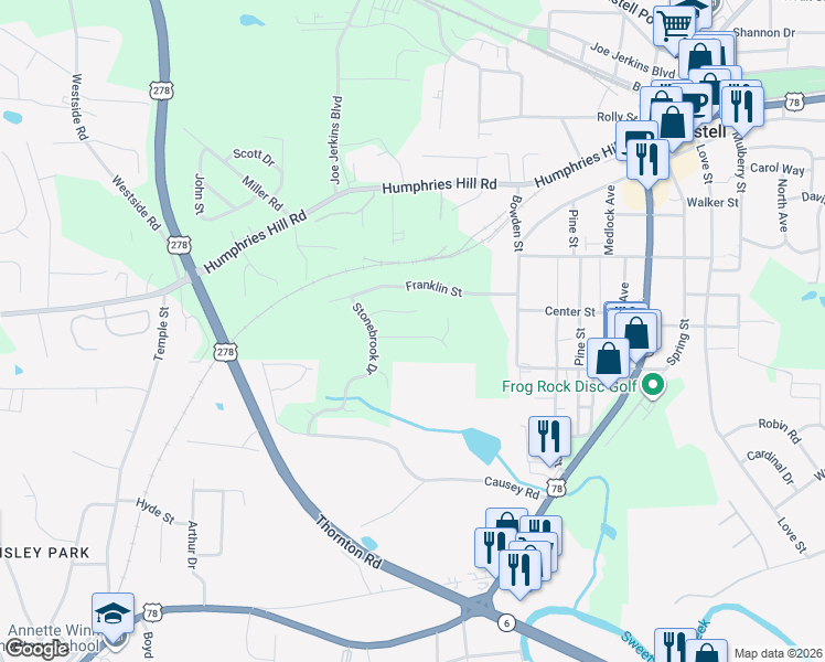 map of restaurants, bars, coffee shops, grocery stores, and more near 4060 Brightmore Drive in Austell