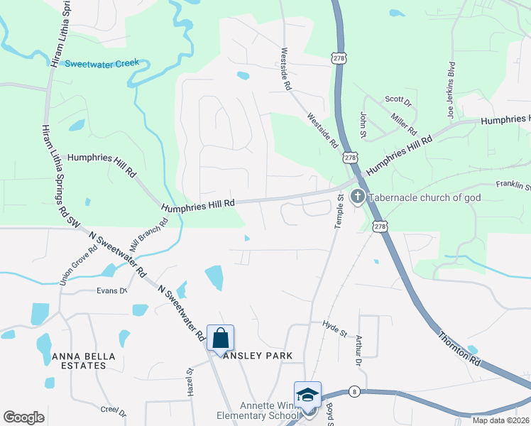 map of restaurants, bars, coffee shops, grocery stores, and more near 6508 Jackie Lane in Austell