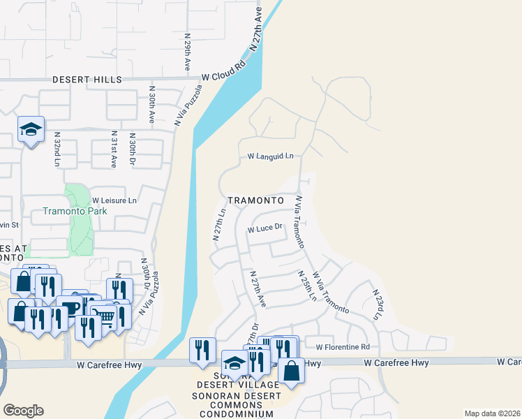 map of restaurants, bars, coffee shops, grocery stores, and more near 2634 West Trapanotto Road in Phoenix