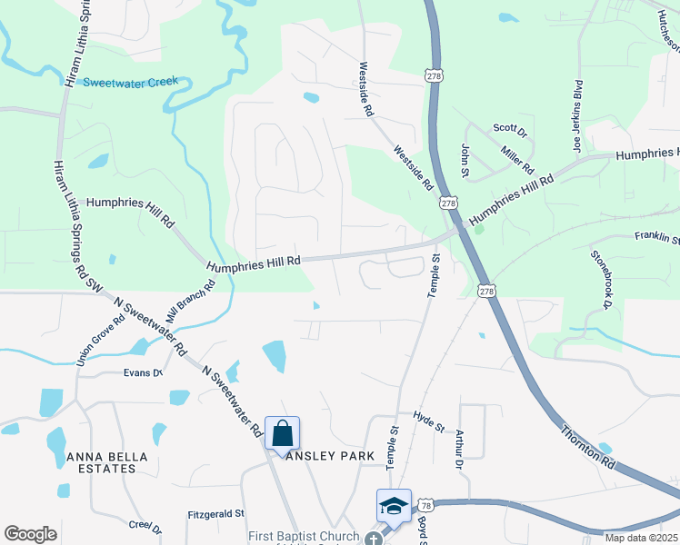 map of restaurants, bars, coffee shops, grocery stores, and more near 6503 Jackie Lane in Austell