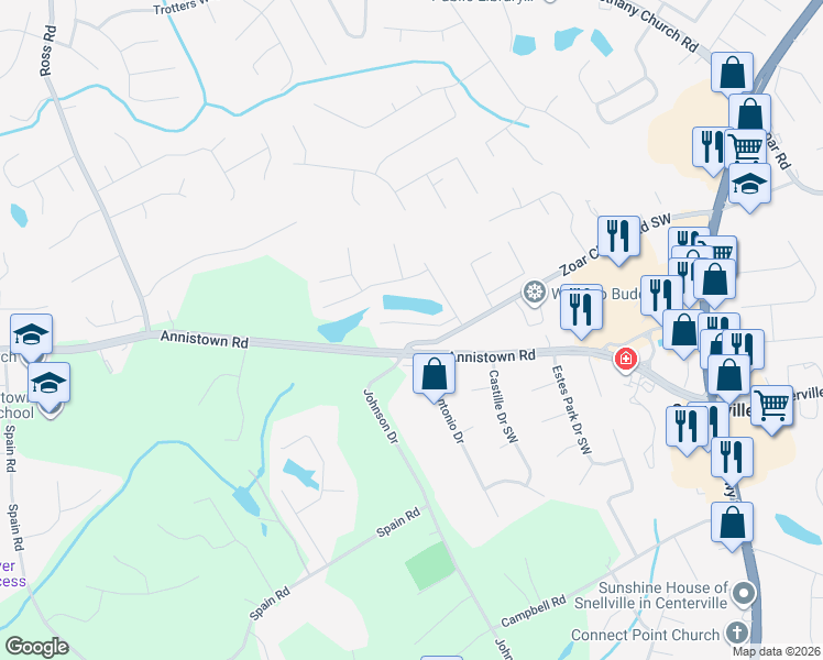 map of restaurants, bars, coffee shops, grocery stores, and more near 4194 Moonbeam Way in Snellville