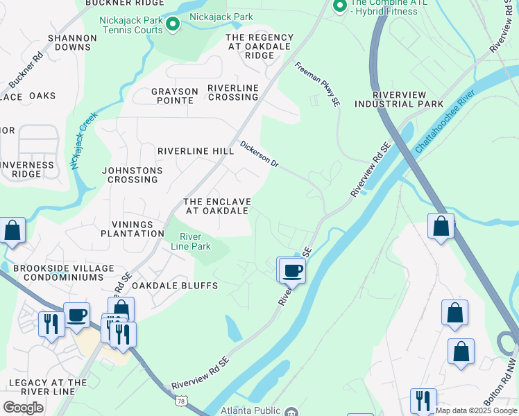 map of restaurants, bars, coffee shops, grocery stores, and more near 1704 Hyssop Boulevard Southeast in Mableton