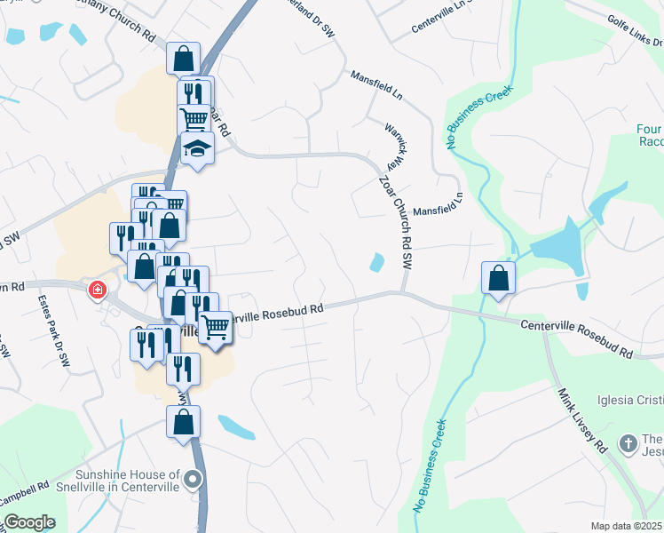 map of restaurants, bars, coffee shops, grocery stores, and more near 3561 Spring Creek Circle in Snellville