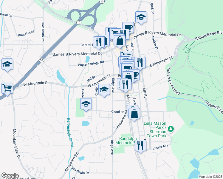 map of restaurants, bars, coffee shops, grocery stores, and more near 5301 Mimosa Drive in Stone Mountain