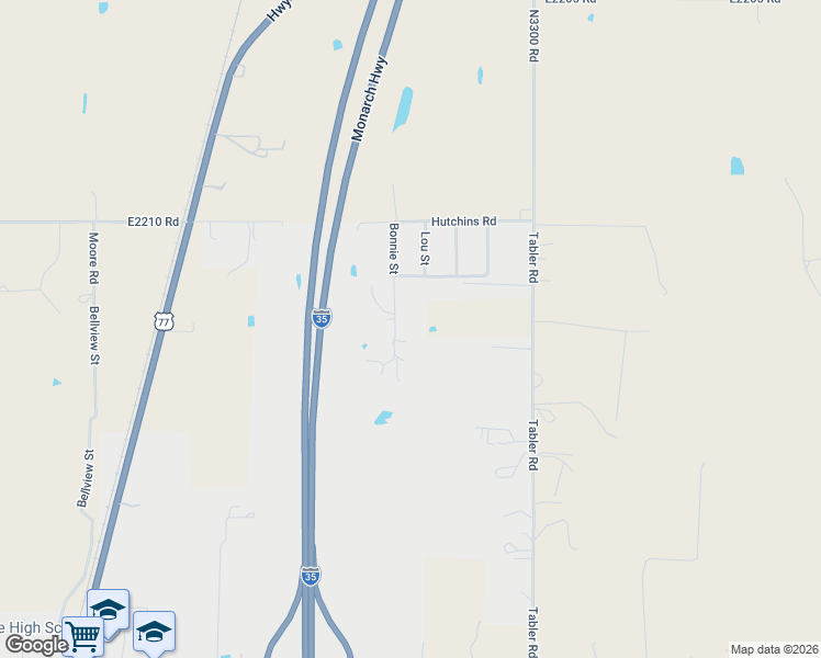 map of restaurants, bars, coffee shops, grocery stores, and more near 18219 Bonnie Street in Thackerville