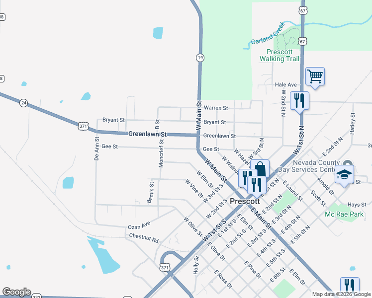 map of restaurants, bars, coffee shops, grocery stores, and more near 388 West Elm Street in Prescott