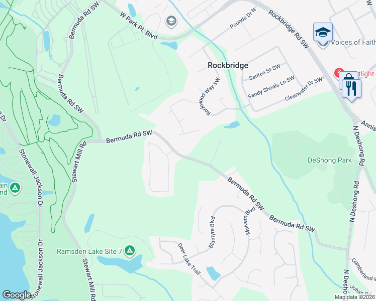 map of restaurants, bars, coffee shops, grocery stores, and more near 2558 Bermuda Road in Stone Mountain