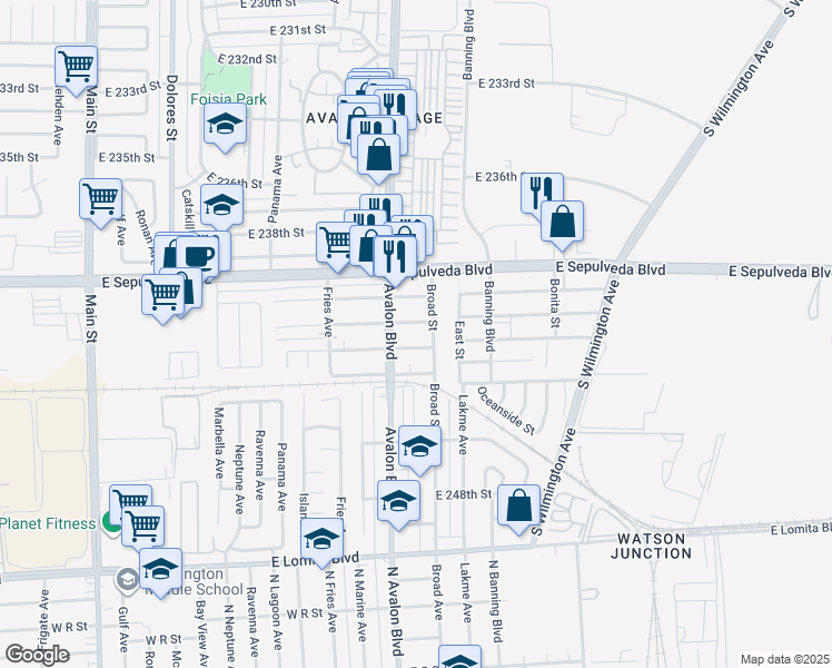 map of restaurants, bars, coffee shops, grocery stores, and more near 633 East Pacific Street in Carson