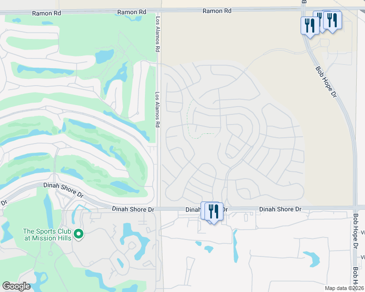 map of restaurants, bars, coffee shops, grocery stores, and more near 29 Barcelona Drive in Rancho Mirage