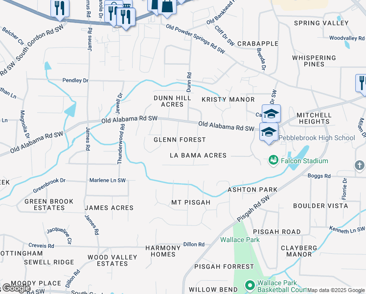 map of restaurants, bars, coffee shops, grocery stores, and more near 6141 South Glenn Forest Southwest in Mableton