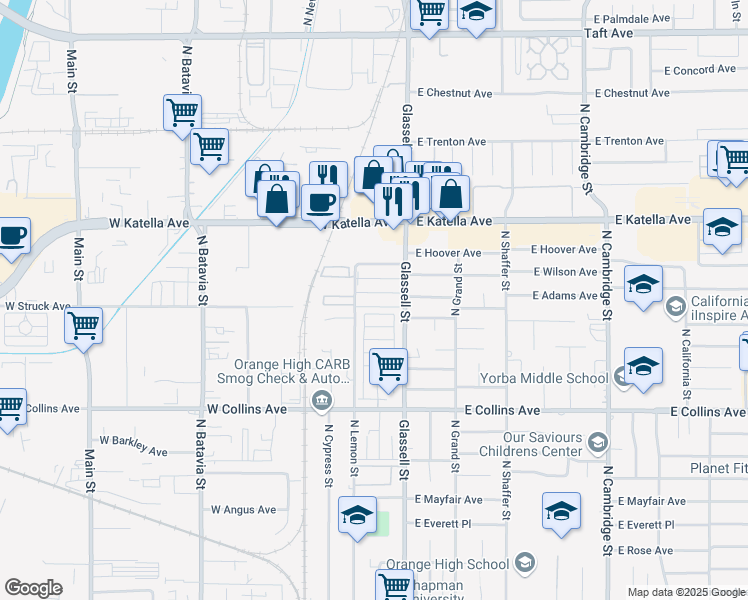map of restaurants, bars, coffee shops, grocery stores, and more near 237 West Wilson Avenue in Orange