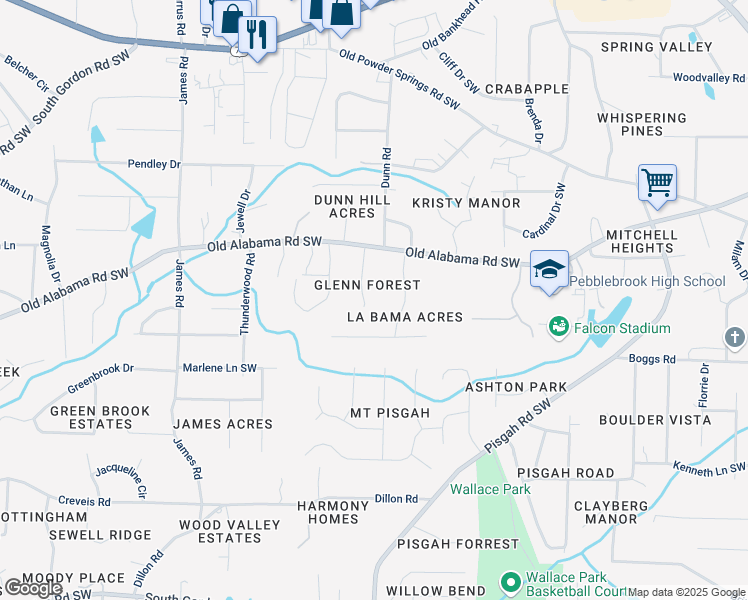 map of restaurants, bars, coffee shops, grocery stores, and more near 6141 South Glenn Forest Southwest in Mableton