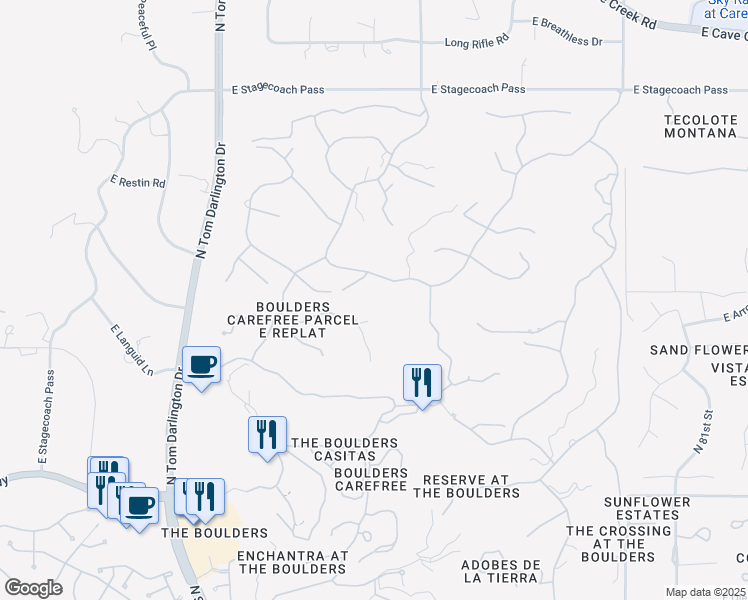 map of restaurants, bars, coffee shops, grocery stores, and more near 7450 East Arroyo Hondo Road in Scottsdale