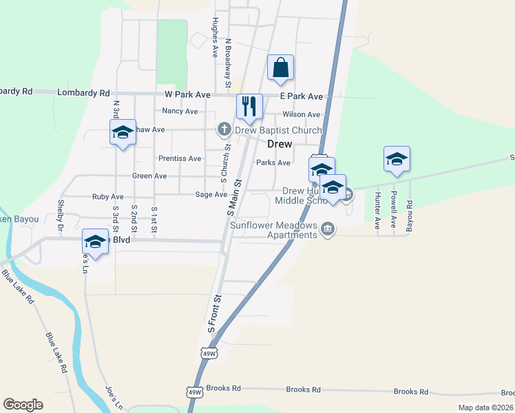 map of restaurants, bars, coffee shops, grocery stores, and more near 101-133 Bridge Avenue in Drew