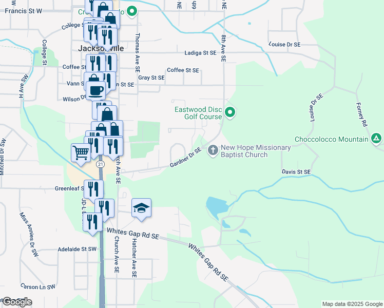 map of restaurants, bars, coffee shops, grocery stores, and more near 879 Gardner Drive Southeast in Jacksonville
