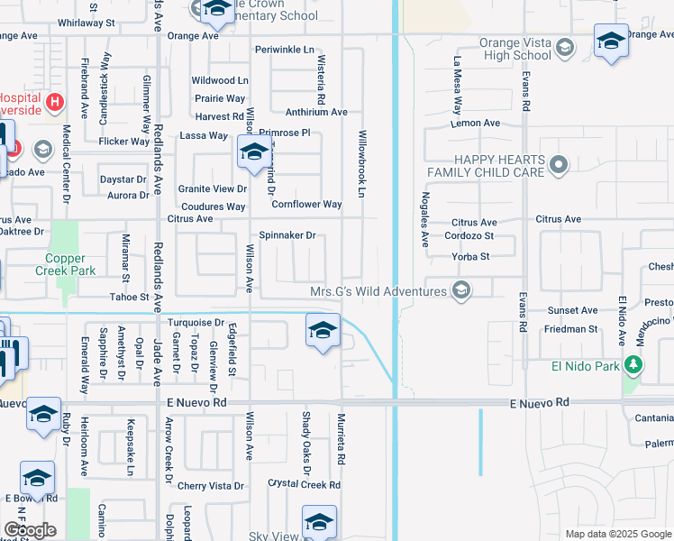 map of restaurants, bars, coffee shops, grocery stores, and more near 1892 Murrieta Road in Perris