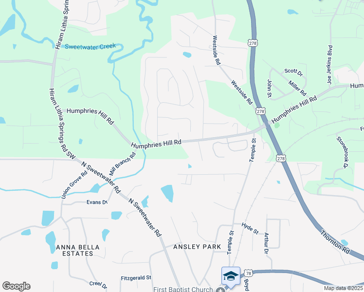 map of restaurants, bars, coffee shops, grocery stores, and more near 3667 Humphries Hill Road in Austell