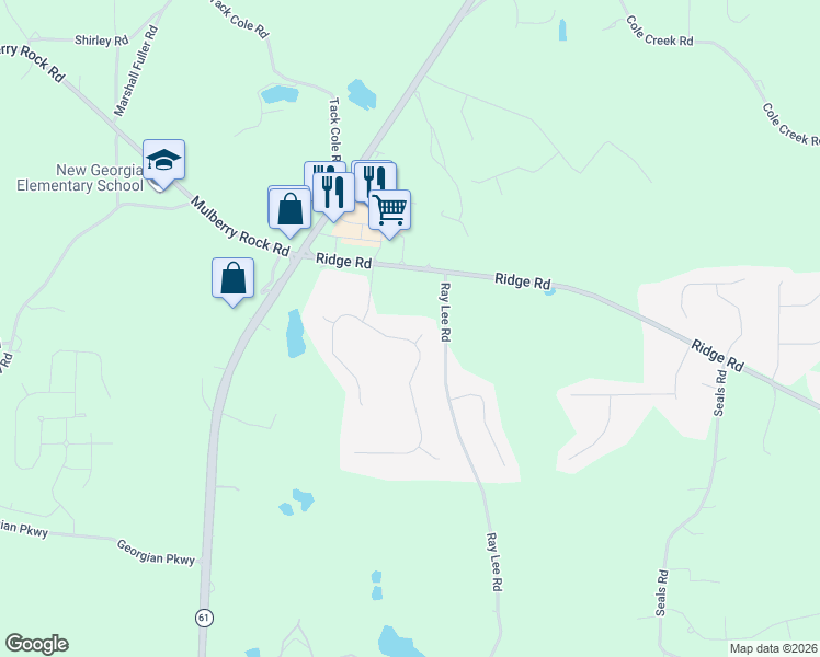 map of restaurants, bars, coffee shops, grocery stores, and more near 31 Thimblemill Court in Villa Rica