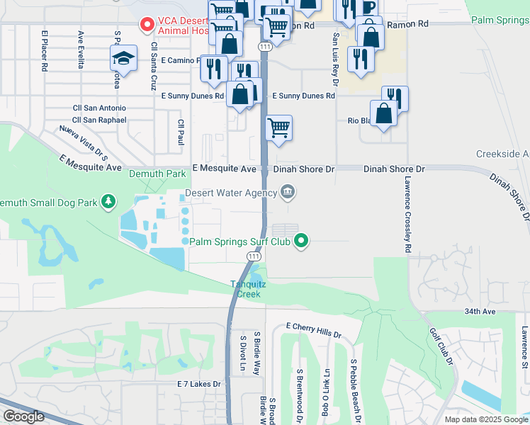 map of restaurants, bars, coffee shops, grocery stores, and more near 1227 Gene Autry Trail in Palm Springs