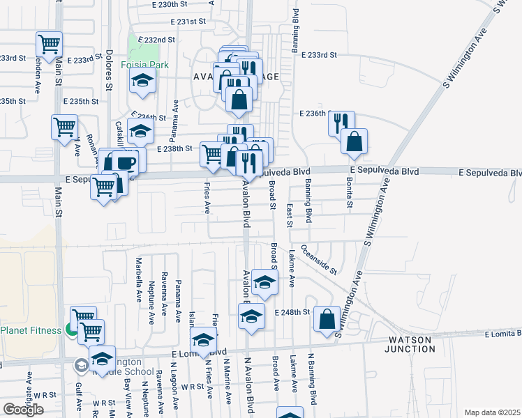 map of restaurants, bars, coffee shops, grocery stores, and more near 624 East Pacific Street in Carson