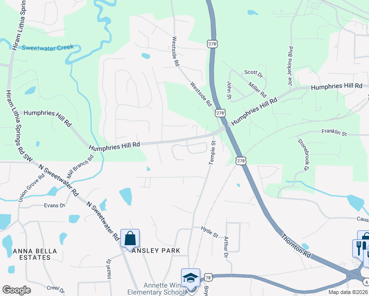 map of restaurants, bars, coffee shops, grocery stores, and more near 2000 Bonny Glen Circle in Austell