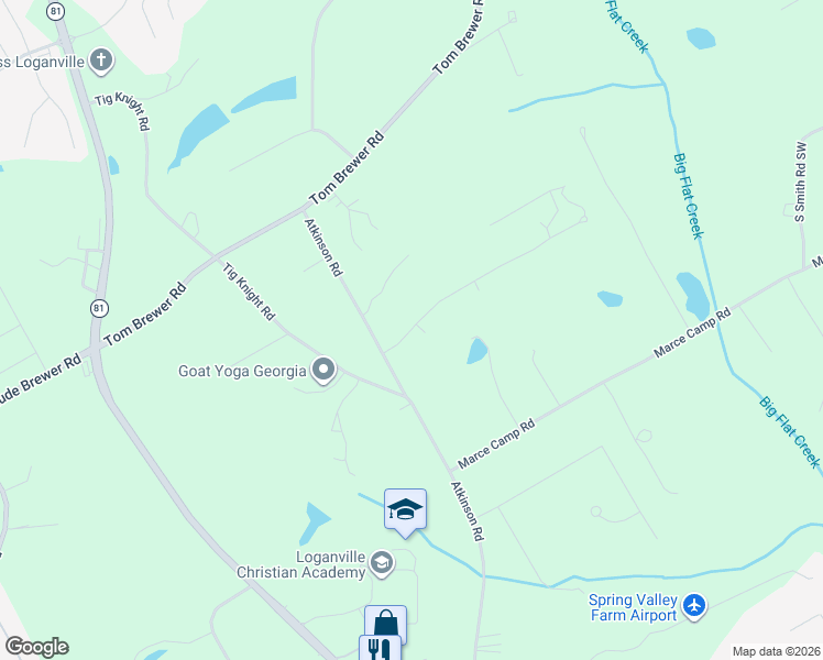 map of restaurants, bars, coffee shops, grocery stores, and more near 3340 Camelot Way in Loganville