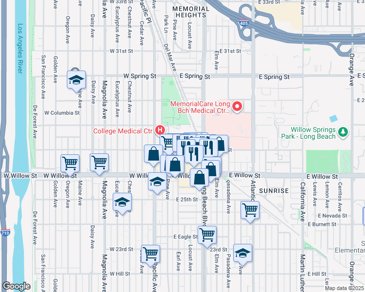 map of restaurants, bars, coffee shops, grocery stores, and more near in Long Beach