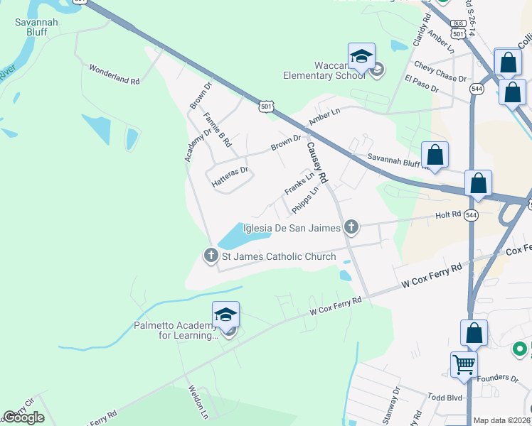 map of restaurants, bars, coffee shops, grocery stores, and more near 1050 Franks Lane in Conway