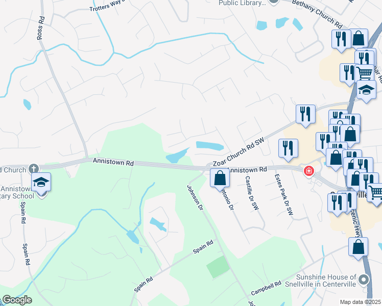 map of restaurants, bars, coffee shops, grocery stores, and more near 4262 Meadow Wind Drive Southwest in Snellville