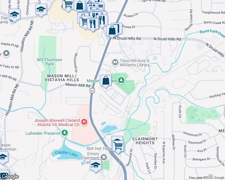 map of restaurants, bars, coffee shops, grocery stores, and more near 923 Manor Parc Drive in Decatur