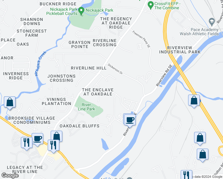 map of restaurants, bars, coffee shops, grocery stores, and more near 1704 Hyssop Boulevard Southeast in Mableton