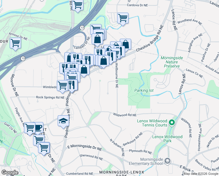 map of restaurants, bars, coffee shops, grocery stores, and more near 1915 Windham Park Northeast in Atlanta