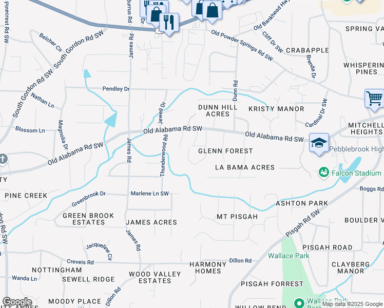 map of restaurants, bars, coffee shops, grocery stores, and more near 6094 Whitetail Deer Run in Mableton