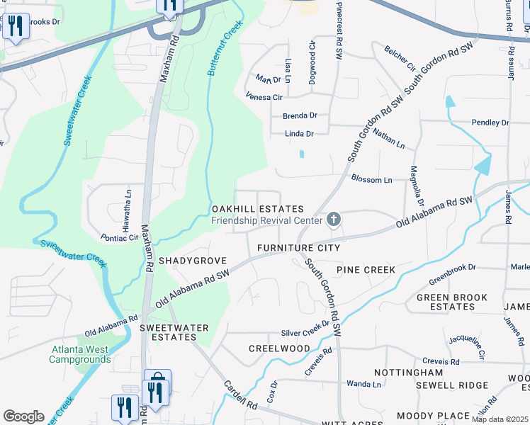 map of restaurants, bars, coffee shops, grocery stores, and more near 6073 Terry Lane in Austell