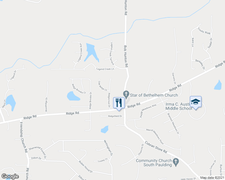 map of restaurants, bars, coffee shops, grocery stores, and more near 172 Ridgecrest Drive in Douglasville