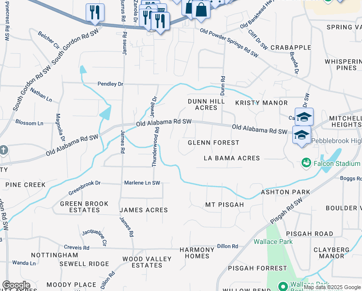map of restaurants, bars, coffee shops, grocery stores, and more near 6094 Whitetail Deer Run in Mableton